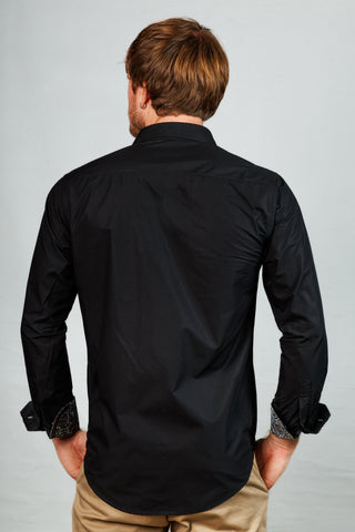 Black Shirt with Contrast Collar and Cuff