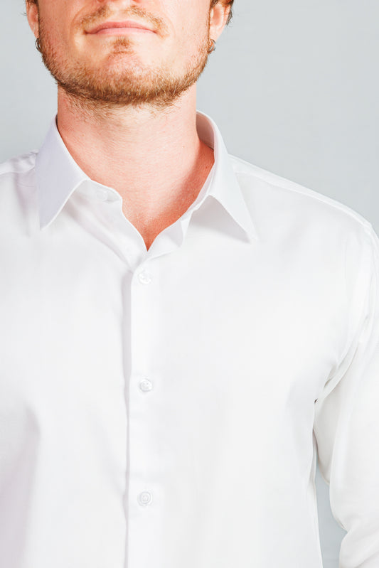 White Textured Spread Collar Shirt
