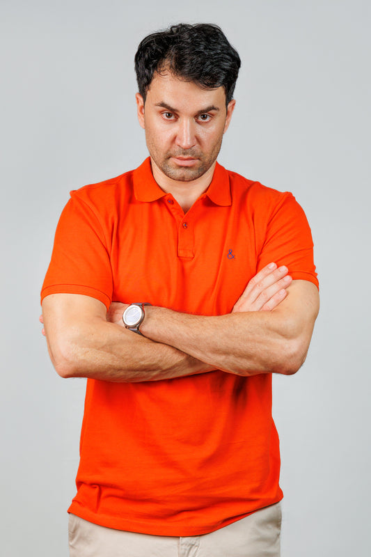 Neon Orange Cotton Polo T-Shirt