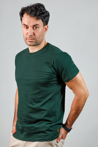 Dark Green Cotton Crew Neck T-Shirt