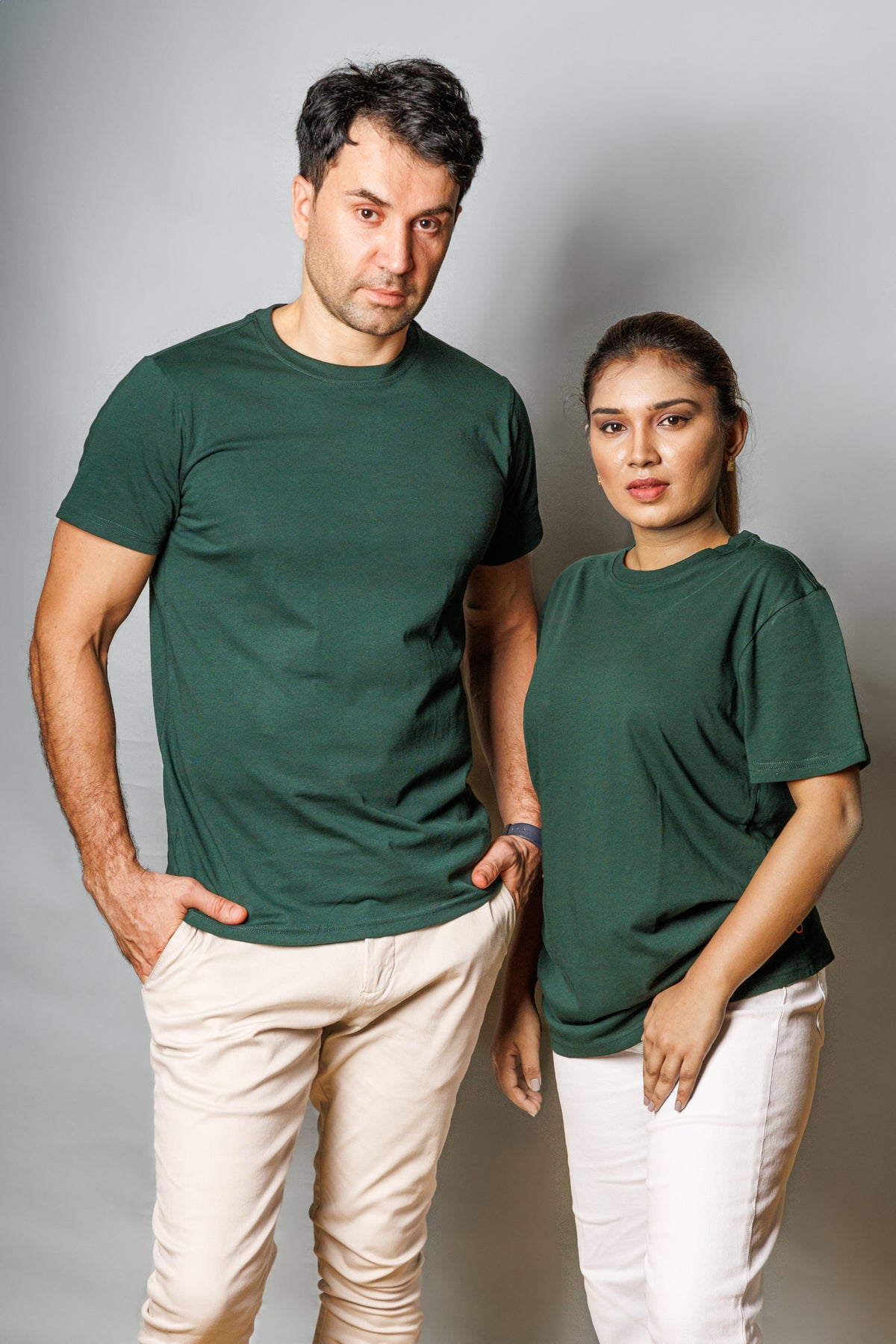 Dark Green Cotton Crew Neck T-Shirt