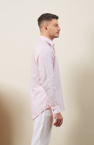 Baby Pink Blended Linen Long Sleeve Shirt