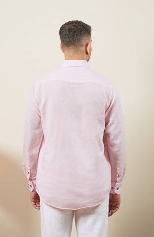 Baby Pink Blended Linen Long Sleeve Shirt