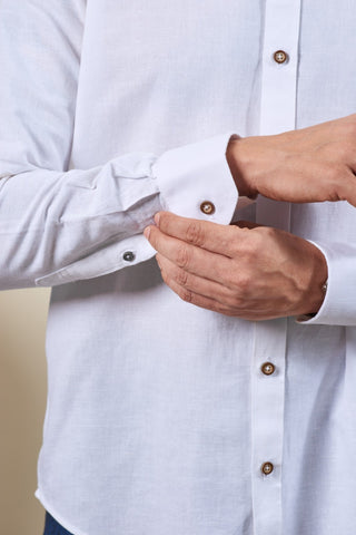 White Blended Linen Long Sleeve Shirt
