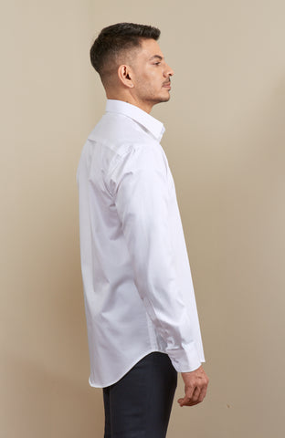 White Satin Long Sleeve Shirt With Inner Collar Edge Piping