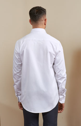 White Satin Long Sleeve Shirt With Inner Collar Edge Piping