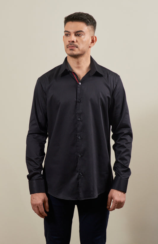 Black Satin Long Sleeve Shirt