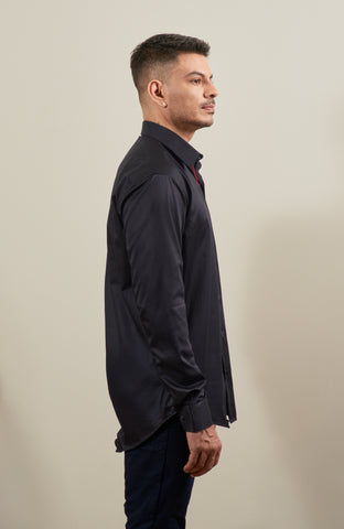 Black Satin Long Sleeve Shirt