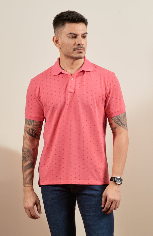 Pink Printed Stretch Polo T-Shirt
