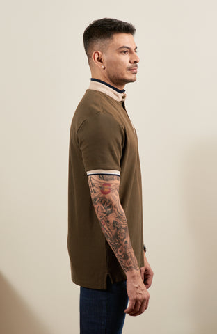 Olive Green Timberline Polo with Nehru Collar