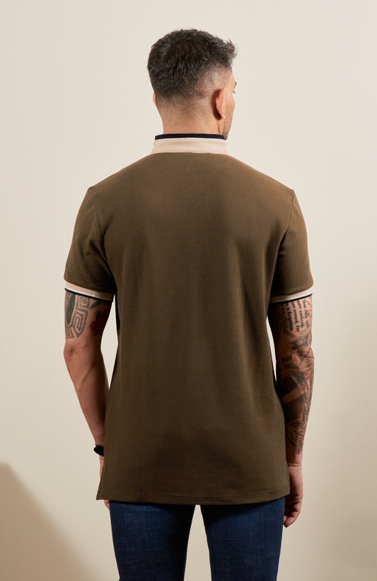 Olive Green Timberline Polo with Nehru Collar