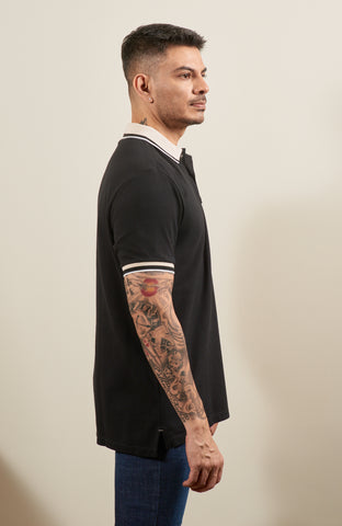 Black Dusk Accent Polo T-Shirt with Contrast Collar