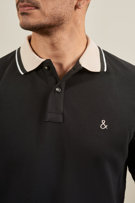 Black Dusk Accent Polo T-Shirt with Contrast Collar