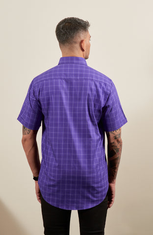 Purple Check Button Down Short Sleeve Shirt