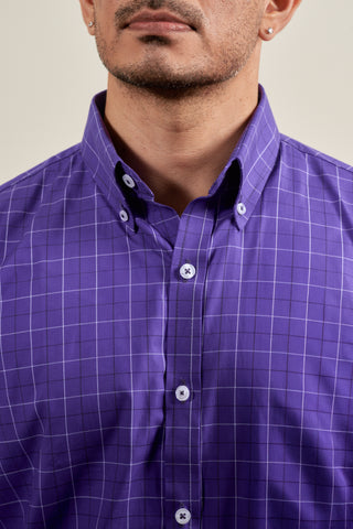 Purple Check Button Down Short Sleeve Shirt