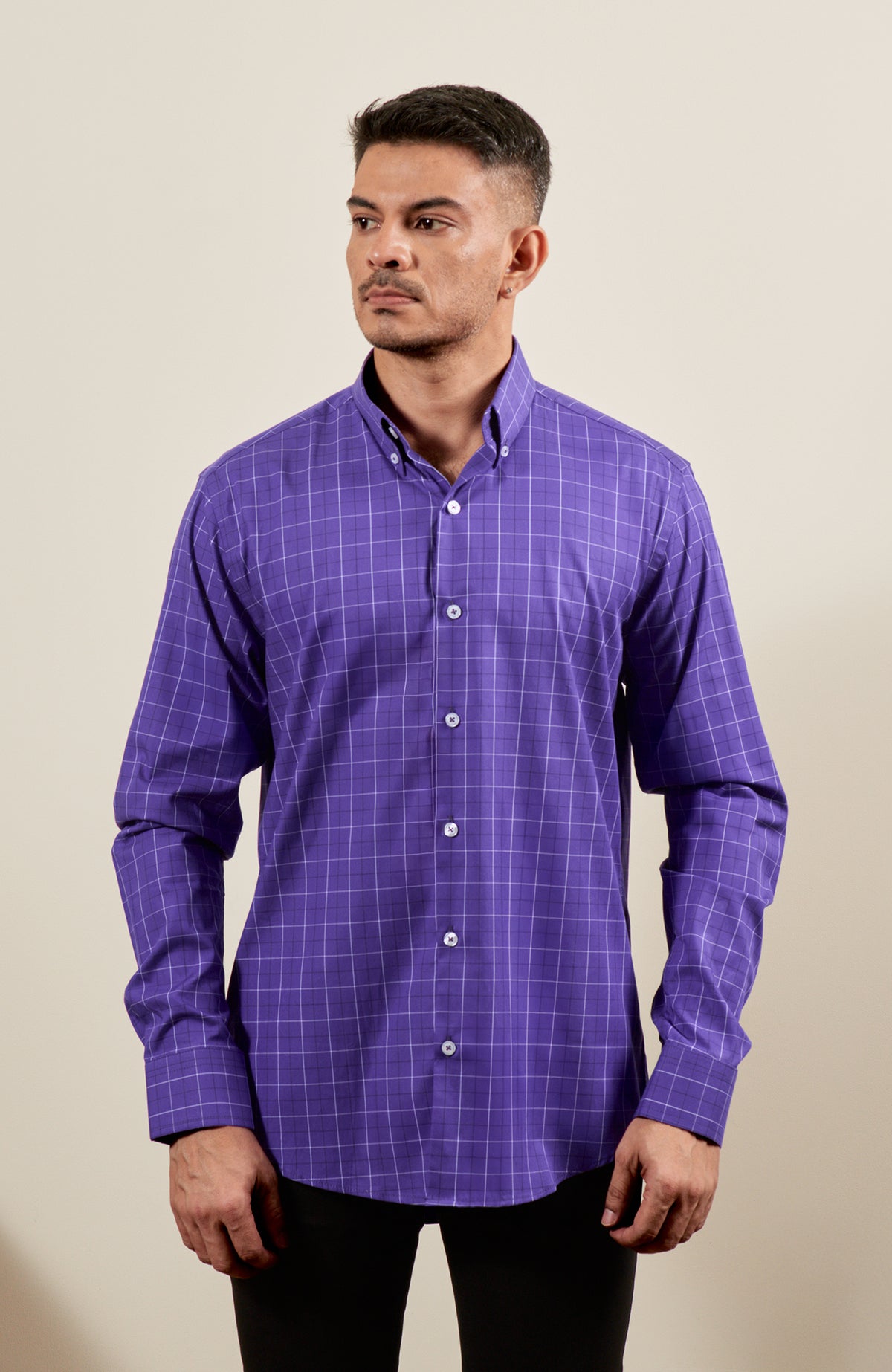 Purple Check Button Down Long Sleeve Shirt