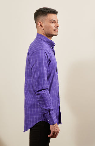 Purple Check Button Down Long Sleeve Shirt