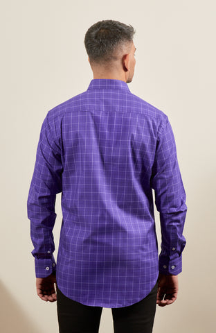 Purple Check Button Down Long Sleeve Shirt