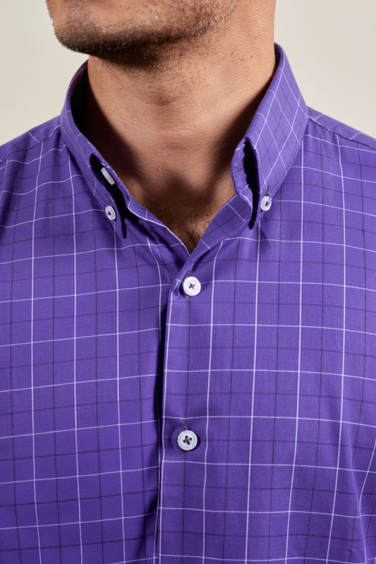 Purple Check Button Down Long Sleeve Shirt