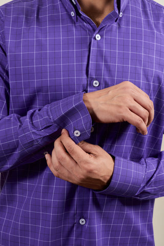 Purple Check Button Down Long Sleeve Shirt