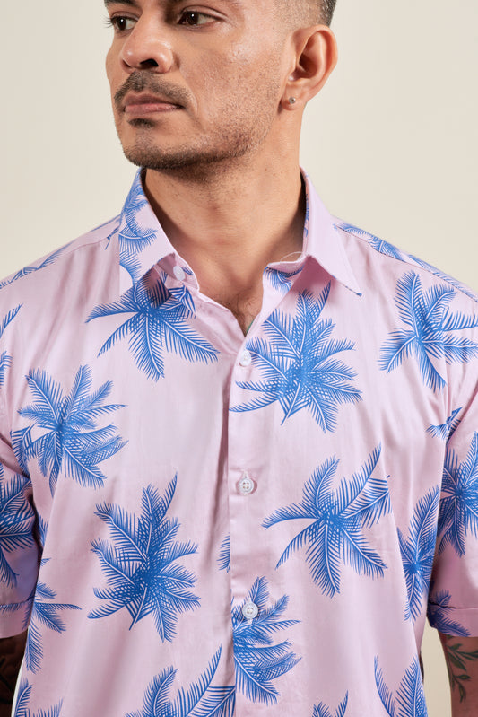 Powder Pink Tropical Short Sleeve Shirt