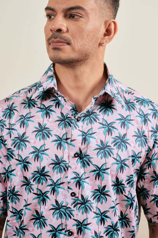 Light Pink Printed Tropical Shirt