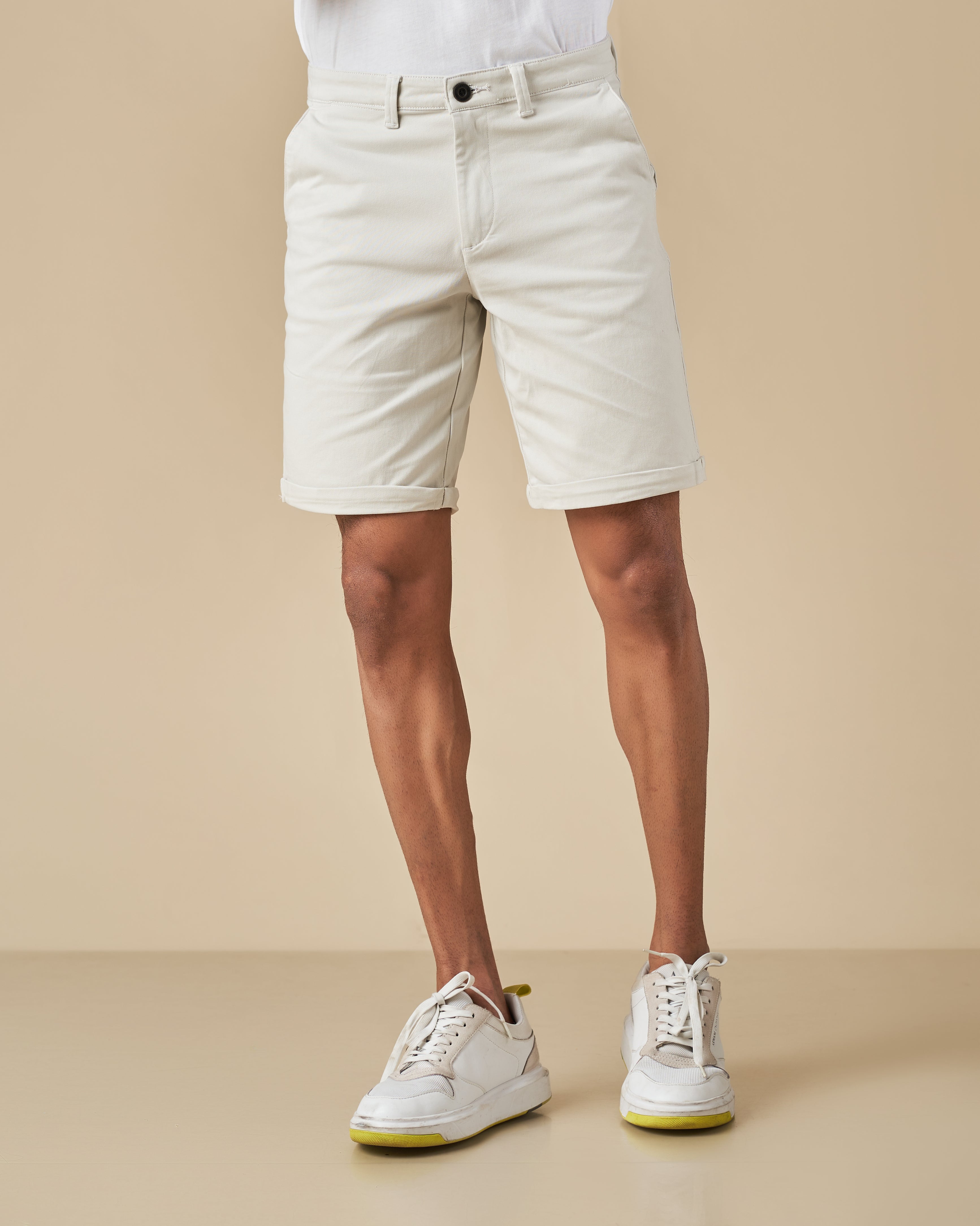 Beige Stretch Chino Shorts – Stripes and Checks