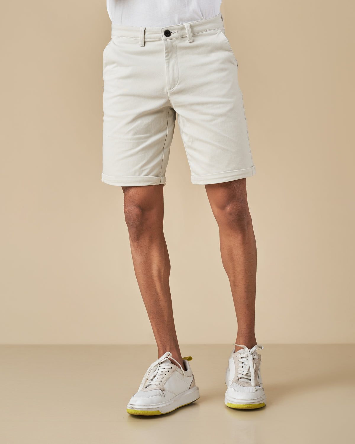 Beige Stretch Chino Shorts