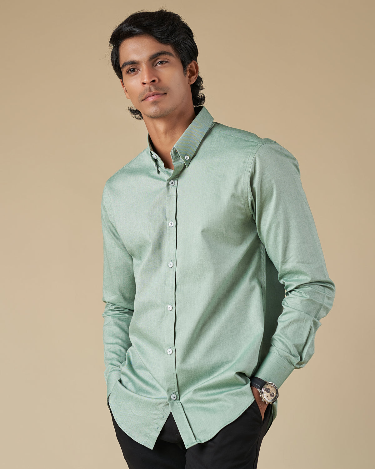 Light Green Button Down Long Sleeve Shirt