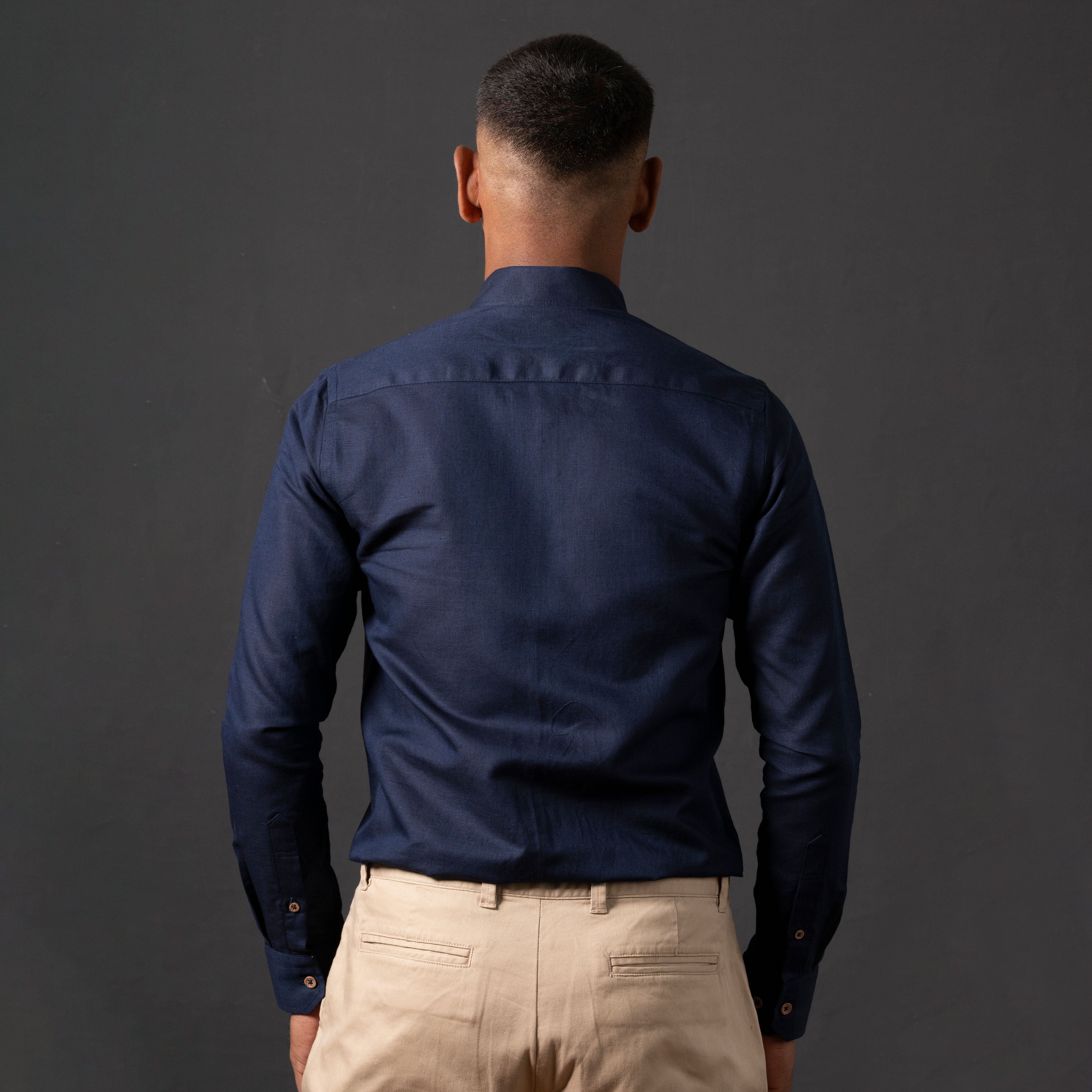 Navy Blue Long Sleeve Linen Shirt