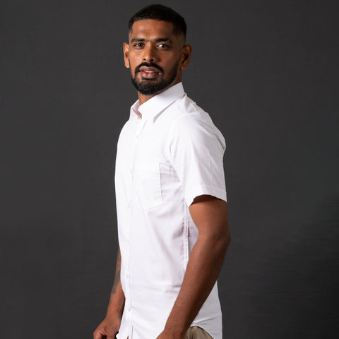 White Short Sleeve Blended Cotton Shirt