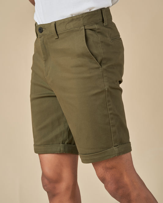 Olive Green Stretch Chino Shorts