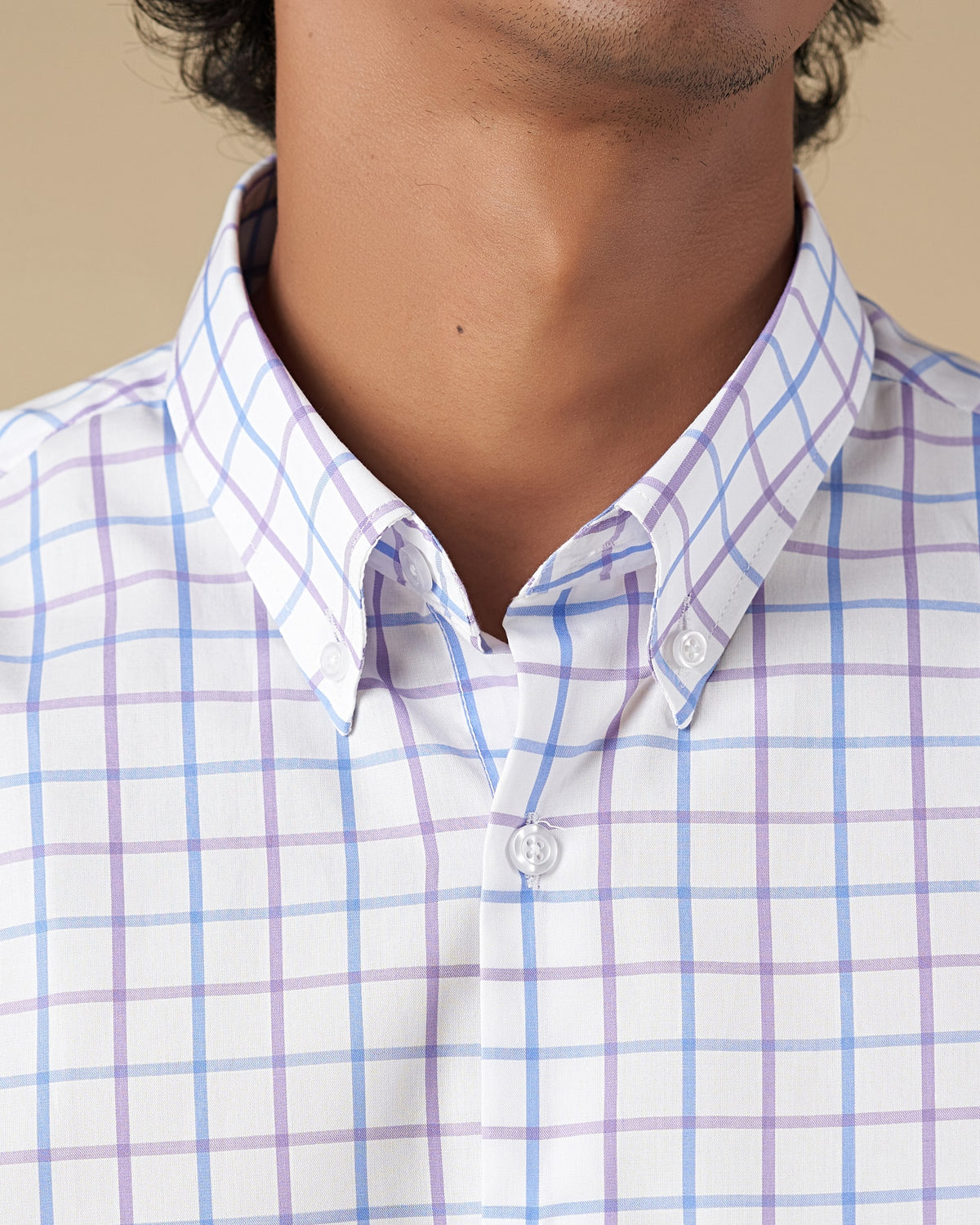 Blue and Purple Check Button Down Long Sleeve Shirt with Elbow Patch