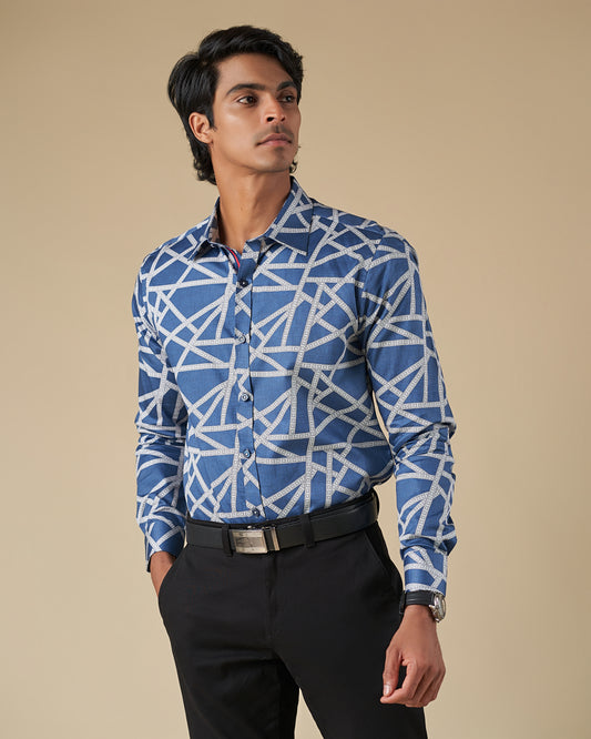 Classic Blue Satin Long Sleeve Shirt