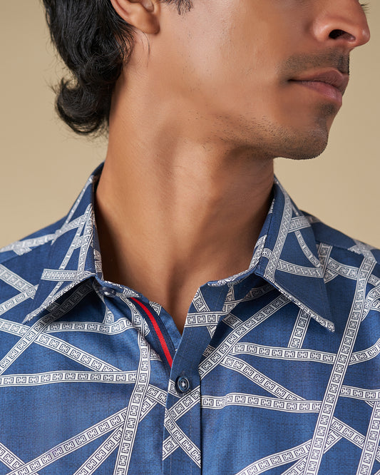 Classic Blue Satin Long Sleeve Shirt