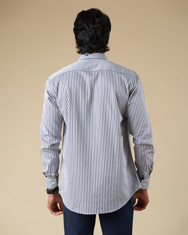 Gray and Blue Shadow Line Long Sleeve Shirt with Contrast Inner Collar