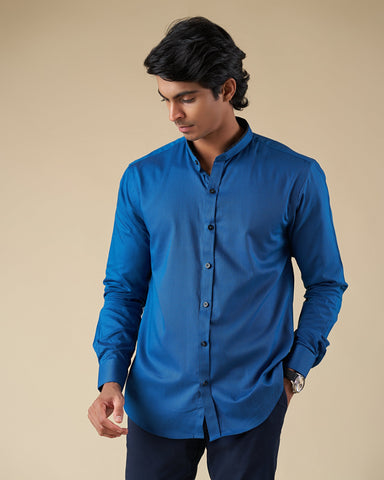 Midnight Blue Double Nehru Long Sleeve Shirt