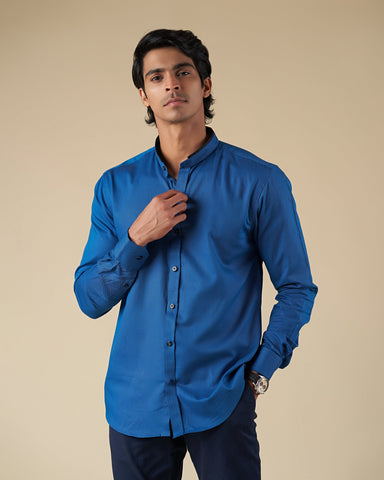 Midnight Blue Double Nehru Long Sleeve Shirt