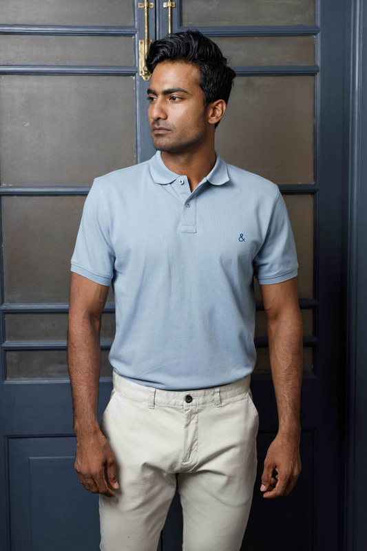 Fog Grey Cotton Polo T-Shirt