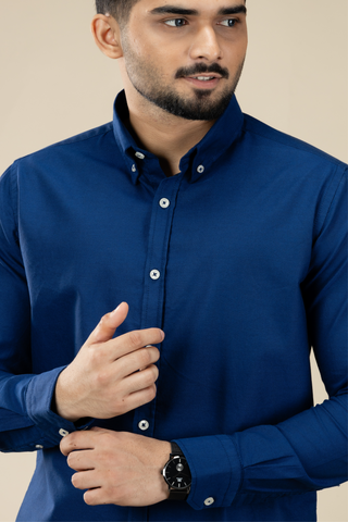 Navy Blue Washed Oxford Long Sleeve Shirt