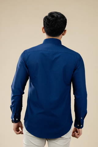 Navy Blue Washed Oxford Long Sleeve Shirt