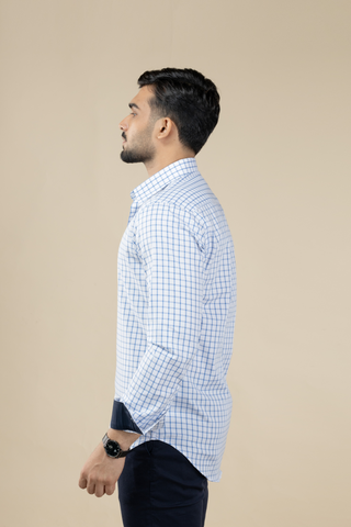 Blue & White Checked Long Sleeve Shirt