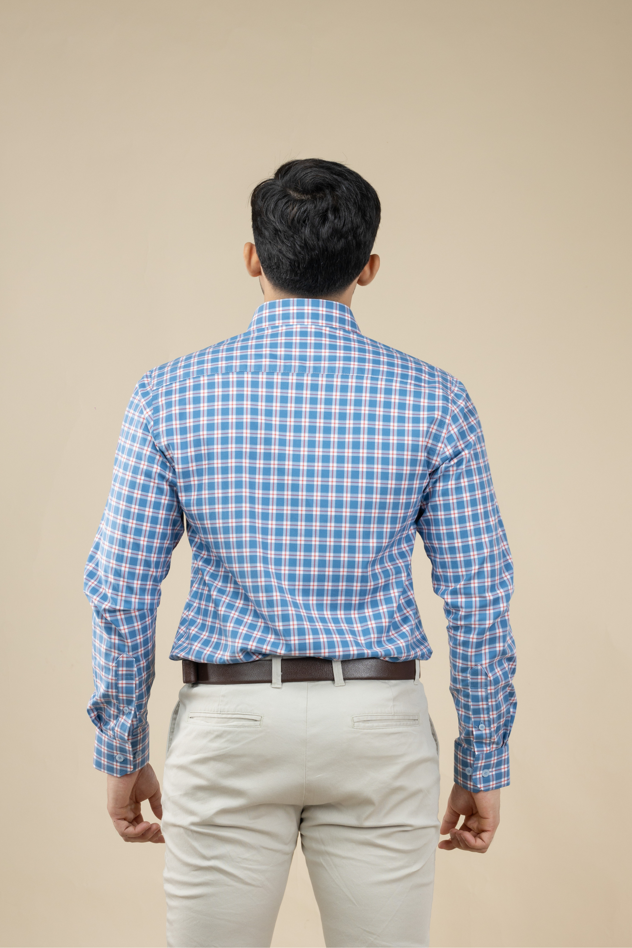 Blue & Red Checked Twill Long Sleeve Shirt