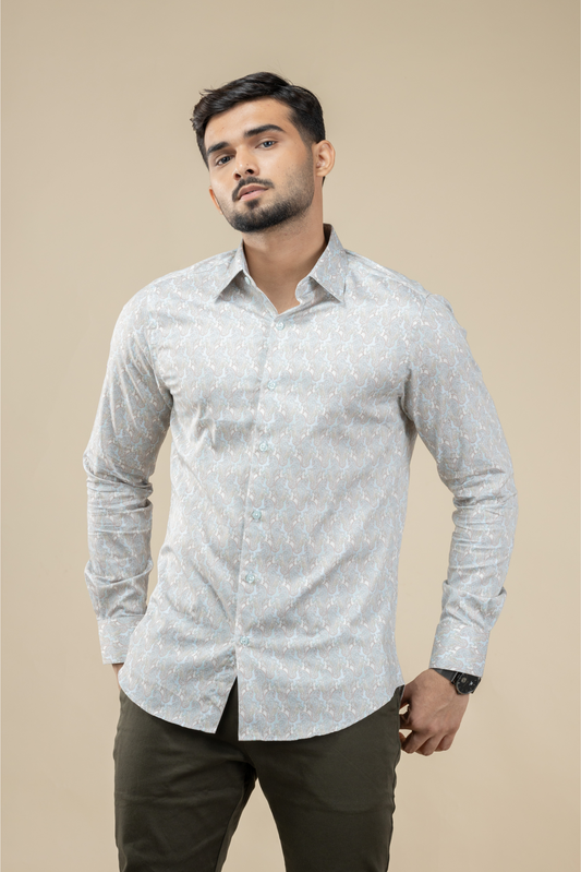 Beige & Blue Paisley Print Long Sleeve Shirt