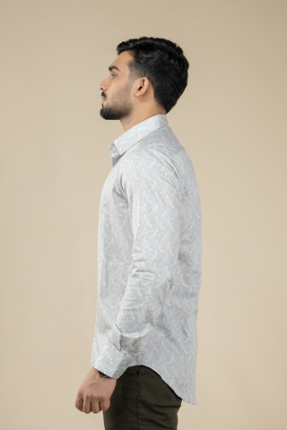 Beige & Blue Paisley Print Long Sleeve Shirt