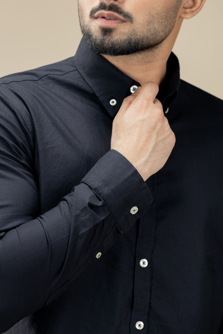 Black Washed Oxford Long Sleeve Shirt