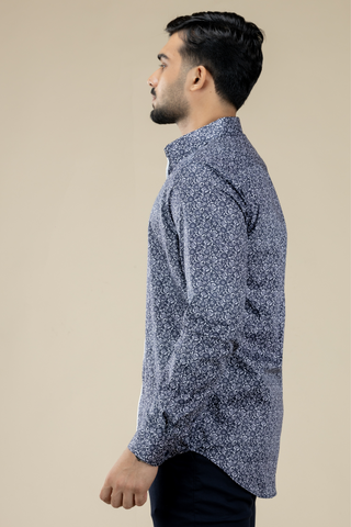 Floral Print Shirt with Placket Piping