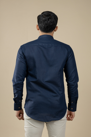 Navy Blue Nehru Linen Shirt