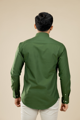 Olive Green Washed Oxford Long Sleeve Shirt