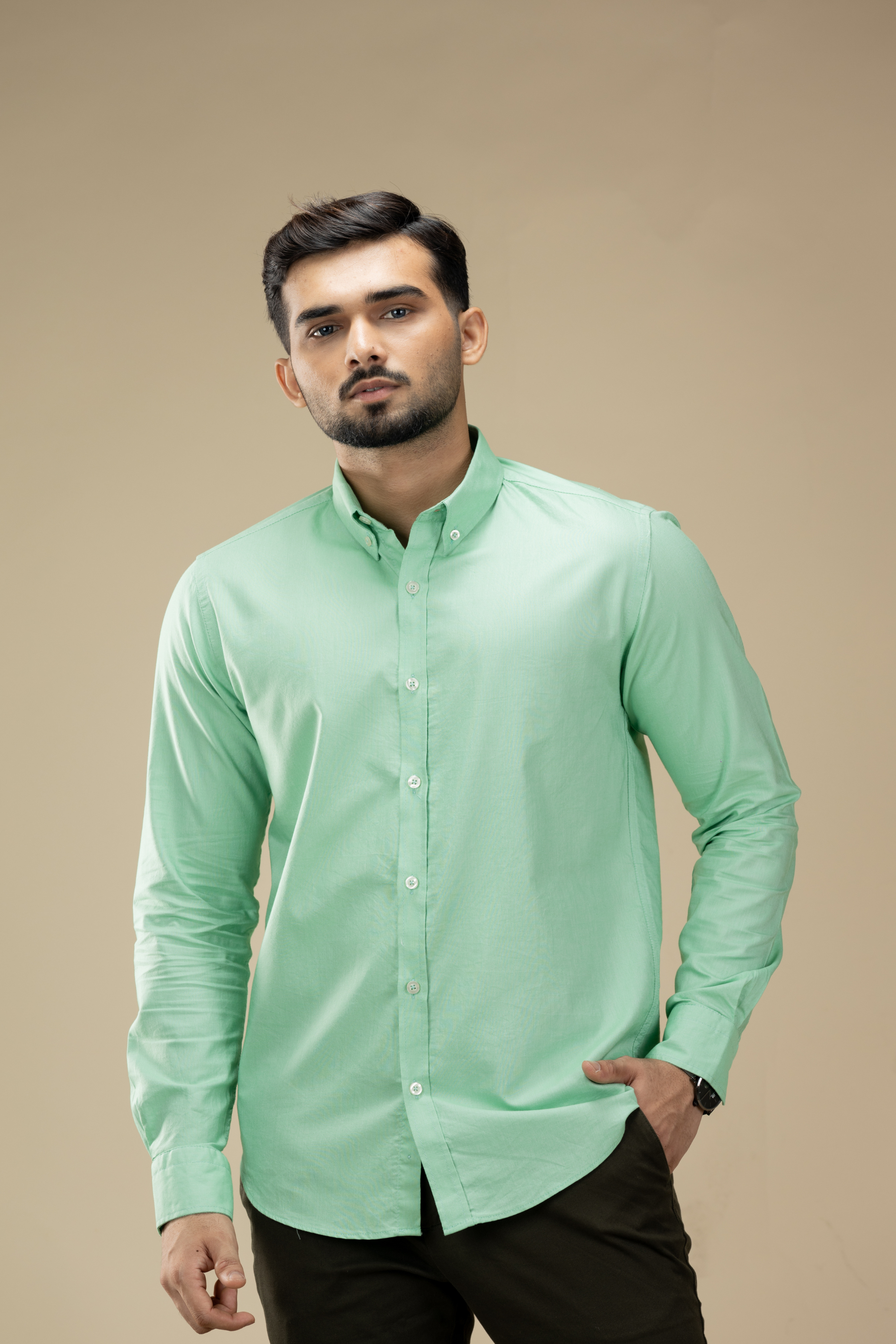 Light Green Washed Oxford Long Sleeve Shirt